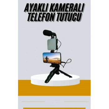 Tripod Telefon Tutucu Kumandalı Mikrofon Led Işık Vlog Video Kayıt