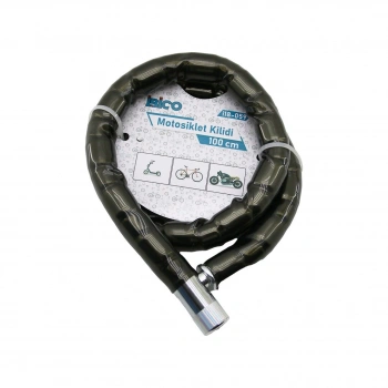 TÜP ANAHTARLI METAL KAFA ÇELİK MOTOR - BİSİKLET KİLİT SİLİNDİRİK SPİRAL KİLİT SİYAH KILIF 22MM X 100CM (5263)
