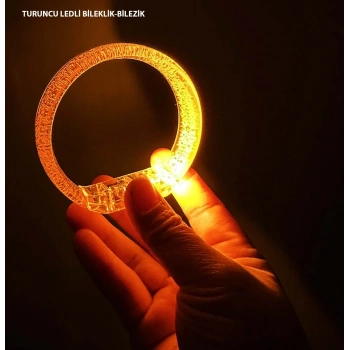 Turuncu Led Işıklı Baskı Yapılabilen Pilli Bileklik Bilezik 1,5 cm Genişlik (5263)