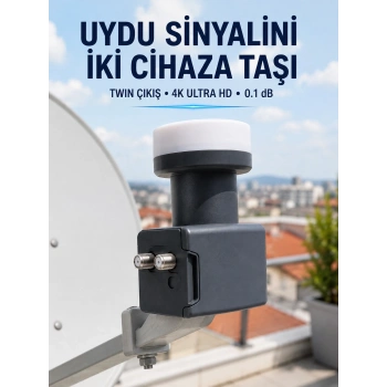 Twin Lnb Çift Çıkışlı Uydu Anten Lnb 4k Ultra Hd Ku Band 0.1 Db