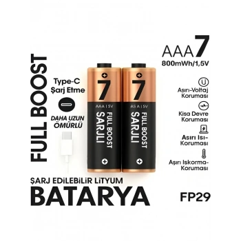 Type-c Şarjlı 800mwh 1.5v Şarj Edilebilir 2’li Aaa İnce Pil - Lityum Iyon Batarya