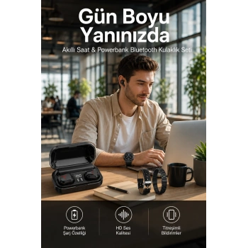 Ucuz Kaliteli Akıllı Saat Ve Powerbank Bluetooth Kulaklık 5.1 Stereo Anc Özelliği