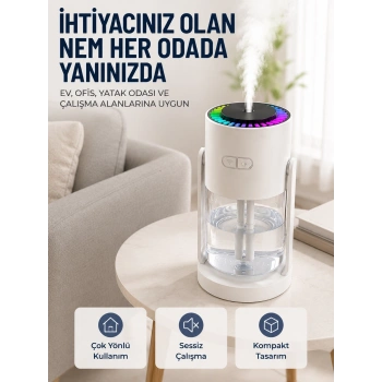 Ultrasonik Hava Nemlendirici Renkli Led Işıklı Sessiz Oda Nemlendirme Cihazı