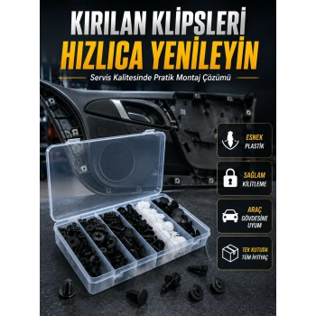 Universal Araç Döşeme Klipsi Ve Tampon Sabitleme Pimi Seti 100 Parça Organizer Kutulu