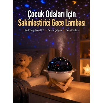Usb İle Çalışan Projektörlü Aromaterapi Nemlendirici Masaüstü Kullanım İçin Uygun