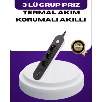 Usb Yuvalı Anahtarlı Üçlü Priz 2 Metre Kablolu