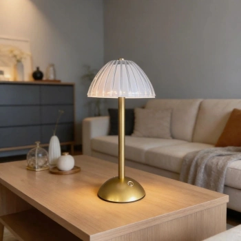 Uzun Mantar Çizgili Model LED Masa Lambası – Dokunmatik, 3 Renk Işık Modlu, Şarjlı Dekoratif Gece Lambası (5263)