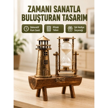 Vintage Kum Saati + Deniz Feneri Modeli – Ahşap Gövdeli Masa Üstü Dekor Yeni Nesil