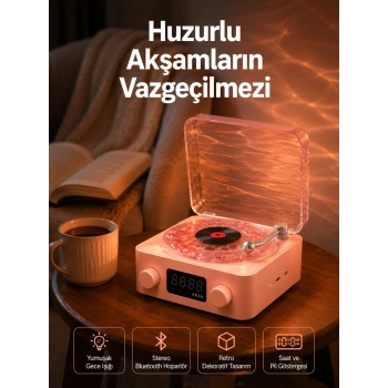Vintage Tarz Bluetooth Hoparlör – Gece Işığı Ve Zaman Göstergeli Yeni Nesil