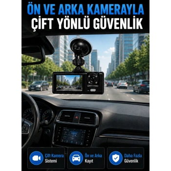 Wifi Çift Kameralı Araç İçi Kayıt Kamerası 1080p Full Hd 170° Geniş Açılı Araç Kamerası