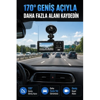 Wifi Destekli Araç İçi Kamera Çift Kameralı Full Hd 1080p 170° Geniş Açılı Araç Kayıt Kamerası