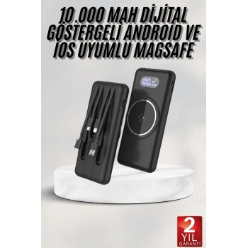 Wireless Powerbank 10000 Mah Led Ekranlı Dahili Kablolu Hızlı Şarj