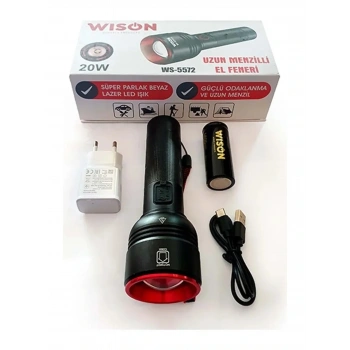 WISON WS-5572 20W Uzun Menzilli Şarjlı Metal El Feneri (5263)