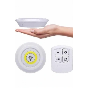 Yapışkanlı 3lü Spot Led Işık Lamba Montajsız Pilli Uzaktan Kumandalı