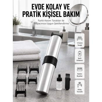 Yeni Nesil Profesyonel Şarjlı Saç Sakal Tıraş Makinesi Ayarlanabilir 4 Taraklı
