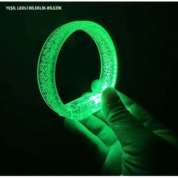 Yeşil Led Işıklı Baskı Yapılabilen Pilli Bileklik Bilezik 1,5 cm Genişlik (5263)