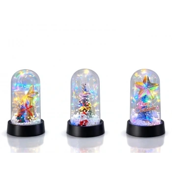 Yılbaşı Temalı Işıklı  Dekoratif Cam Fanus Alk5038