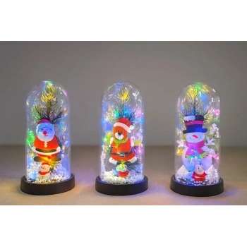 Yılbaşı Temalı Işıklı  Dekoratif Cam Fanus Alk5075