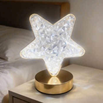 Yıldız Model Kristal LED Masa Lambası – Dokunmatik, 3 Renk Işık Modlu, Şarjlı Mini Dekoratif Gece Lambası (5263)