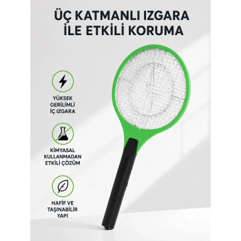 Yüksek Gerilimli Elektronik Sinek Raket – Sessiz, Kimyasız Ve Güvenli Kullanım