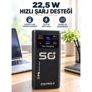 Yüksek Kapasiteli 50.000 Mah Powerbank 22,5 W Hızlı Şarj 4 Dahili Kablo Led Aydınlatma