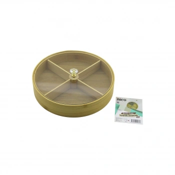 YUVARLAK 4 BÖLMELİ=2IN1=BÖLMESİZ ÇOK AMAÇLI KUTU AHŞAP BAMBU SERVİS SUNUM TEPSİ - TAHTASI 22CM (5263)