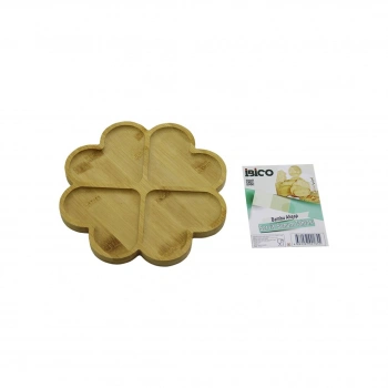 YUVARLAK 4 KALP BÖLMELİ AHŞAP BAMBU SERVİS SUNUM TEPSİ - TAHTASI 21 X 1.4CM (5263)