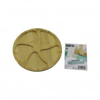 YUVARLAK 5 BÖLMELİ AHŞAP BAMBU SERVİS SUNUM TEPSİ - TAHTASI 20 X 1.4CM (5263)