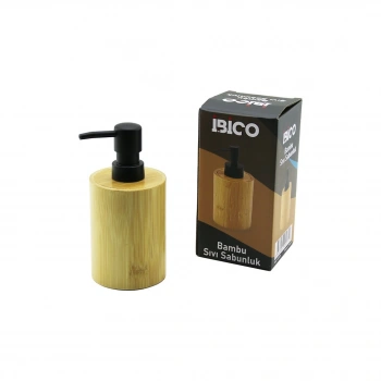 YUVARLAK AHŞAP BAMBU SIVI SABUNLUK SİYAH PLASTİK POMPA  ÇAP: 8CM - Y: 11CM (5263)