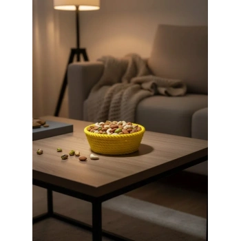 Yuvarlak Çerezlik Sarı Canlı Renkli Dekoratif Sunum Kasesi