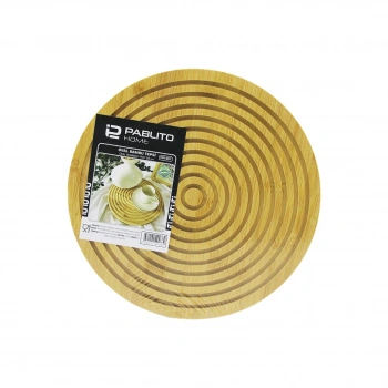 YUVARLAK ÇİFT TARAFLI=DÜZ - DALGALI OYUK KANALLI AHŞAP BAMBU SUNUM TEPSİ 28CM (5263)
