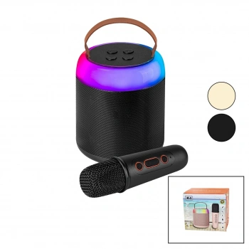 YUVARLAK KARAOKE MİKROFONLUBLUETOOTH WİRELESS HOPARLÖR - SPEAKER USB ŞARJLI - IŞIKLI (5263)