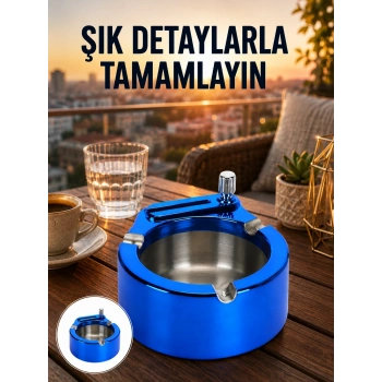 Yuvarlak Metal Küllük Çakmak Entegreli Dayanıklı Yapı Yeni Nesil