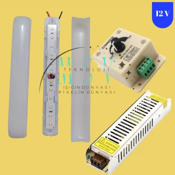 10 Adet 12V 3000K Günışığı Samsung Ledli Pergola 5A Trafo ve 8A Manuel Dimmer Kumandalı Set Tente Aydınlatması