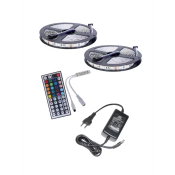 12V 10 Metre Silikonsuz RGB Şerit Led  44 Tuşlu Kumanda 5A Adaptörlü IP20 Set