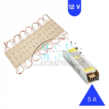 12 Volt 1.5 Watt 3 Lensli 10 Adet Beyaz Işık Modül ve 5 Amper Slim Trafolu Set