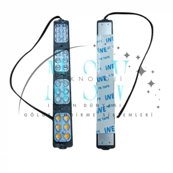 12 Volt 24 Watt 24 Ledli 203x26 mm 4 Renk Animasyonlu Kırmızı - Mavi - Amber - Beyaz Çakar Modül 5 Adet