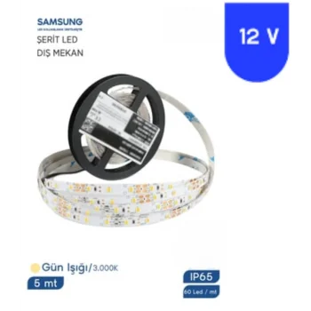 12 Volt 2835 Samsung 60 Led 3000 K Günışığı Dış Mekan 5 Metre Şerit Led IP65