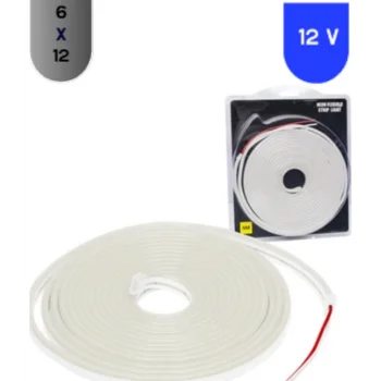 12 Volt 6x12 mm 120  Led Esnek Neon Led Beyaz Işık 5 metre IP65
