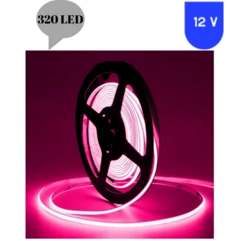 12 Volt 8 mm 320 Ledli Esnek Cob Şerit Pembe İç Mekan 5 Metre