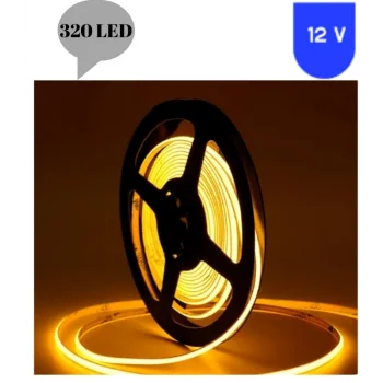 12 Volt 8 mm 320 Ledli Esnek Cob Şerit Sarı Amber İç Mekan 5 Metre
