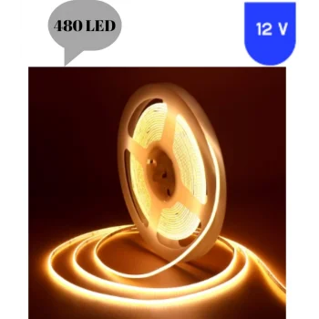 12 Volt 8 mm 480 Ledli Esnek Cob Şerit 3000 K Günışığı İç Mekan 5 Metre