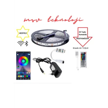 12V 10 Metre Silikonsuz RGB Şerit Led Bluetoothlu Led Kontrol 5A Adaptörlü IP20 Set Hediyeli**