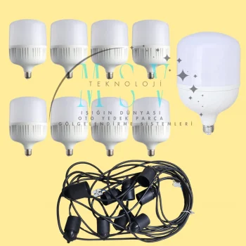 220V 10 Metre Pazarcı Tezgah Aydınlatması 9 Ad 50W Torch Günışığı Ampül 9 Adet E27 Duy Set