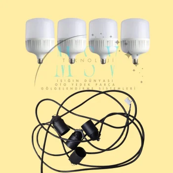 220V 4 Metre Pazarcı Tezgah Aydınlatması 4 Ad 50W Torch Günışığı Ampül 4 Adet E27 Duy Set