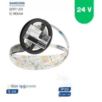 24 Volt 2835 Samsung 60 Led 4000K Naturel Beyaz İç Mekan 5 Metre Şerit Led