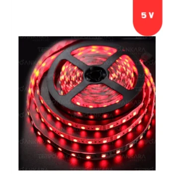 5 Volt 8 mm 2835 SMD Kırmızı İç Mekan 60 Ledli 5 Metre Şerit Led