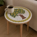 AHŞAP AYAKLI MOZAİK SEHPA LİMON AĞACI DESENLİ