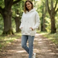 Kadın Beyaz İçi Polarlı Kalın Kapüşonlu Oversize Sweatshirt