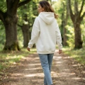 Kadın Beyaz İçi Polarlı Kalın Kapüşonlu Oversize Sweatshirt